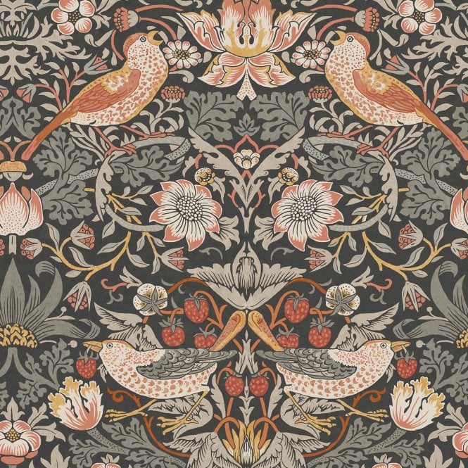 SAMPLE - Strawberry Thief Charcoal Grey Wallpaper