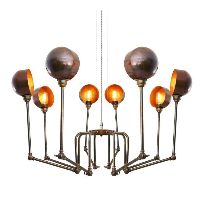 SAN JOSE modern industrial style 8 light chandelier in antique brass