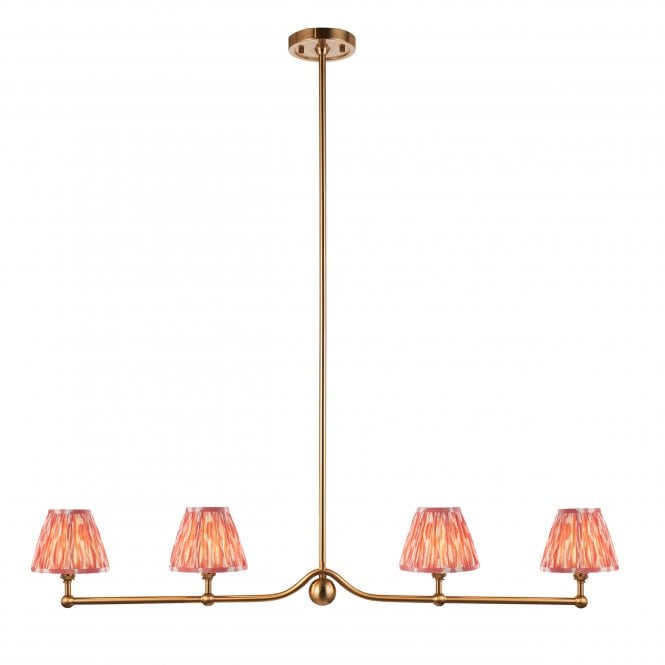 Santiago 4 Light Linear Pendant with Ikat Shades in Coral Pink