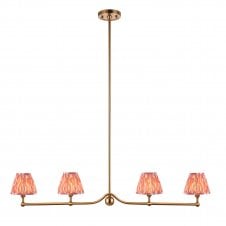 4 light brass linear pendant with pink ikat pattern shades