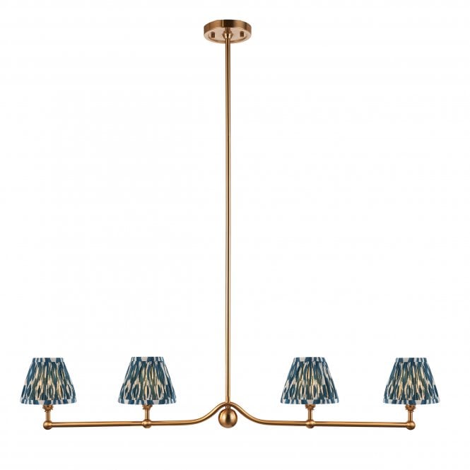 Santiago 4 Light Linear Pendant with Ikat Shades in Marlin Blue