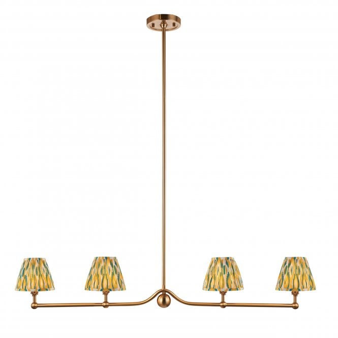 Santiago 4 Light Linear Pendant with Ikat Shades in Yellow & Jade