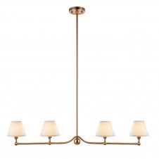 brass 4 light linear pendant with vintage white shades