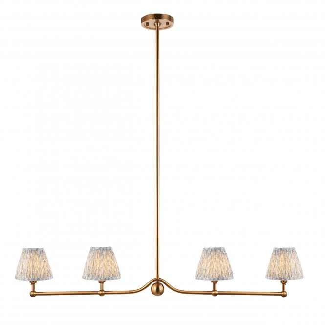 Santiago 4 Light Linear Pendant with Leaf Shades in Blue