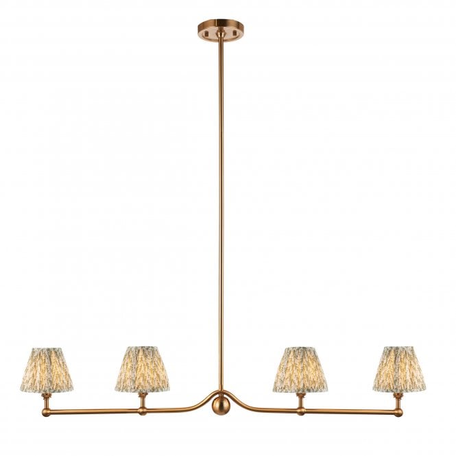 Santiago 4 Light Linear Pendant with Leaf Shades in Green