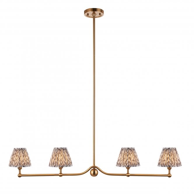 Santiago 4 Light Linear Pendant with Leaf Shades in Pearl Grey