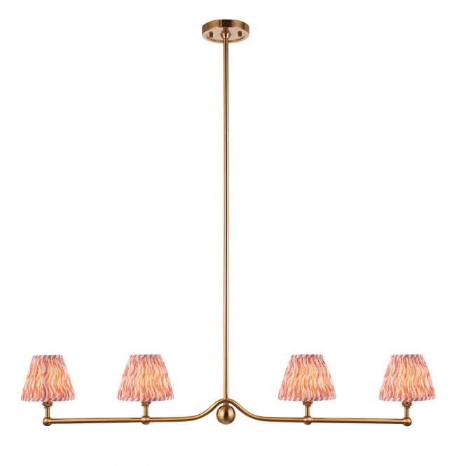 Santiago 4 Light Linear Pendant with Ripple Shades in Coral Pink