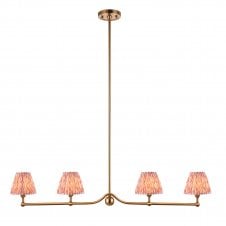 brass 4 light linear pendant with pink ripple pattern shades