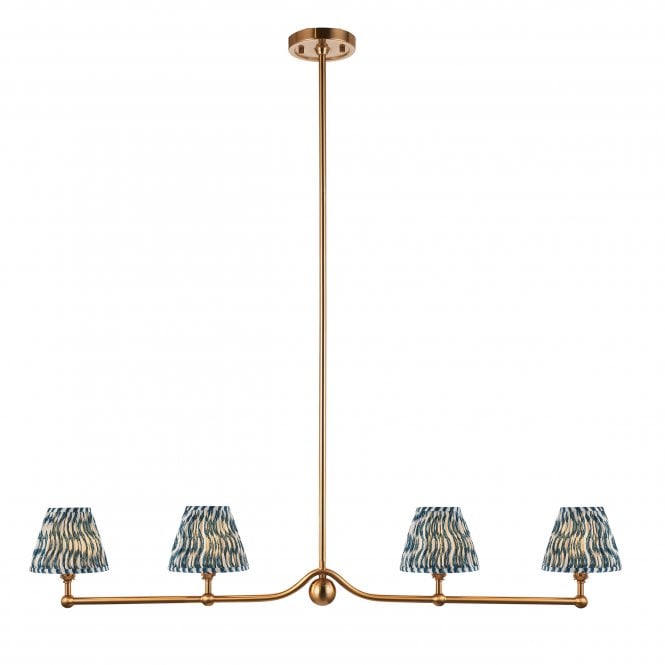Santiago 4 Light Linear Pendant with Ripple Shades in Marlin Blue