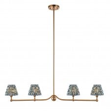 brass 4 light pendant bar with blue ripple pattern shades