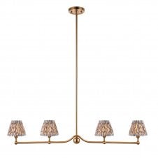 brass 4 light linear pendant with grey ripple pattern shades