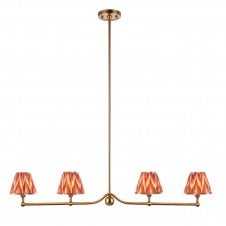 brass 4 light linear pendant with orange zigzag pattern shades