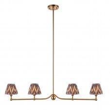 brass 4 light pendant bar light with grey zigzag pattern shades