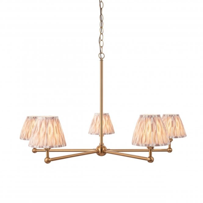 Santiago 5 Light Brushed Brass Pendant with Ikat Shades in Neutral