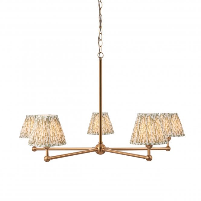 Santiago 5 Light Brushed Brass Pendant with Leaf Shades in Green
