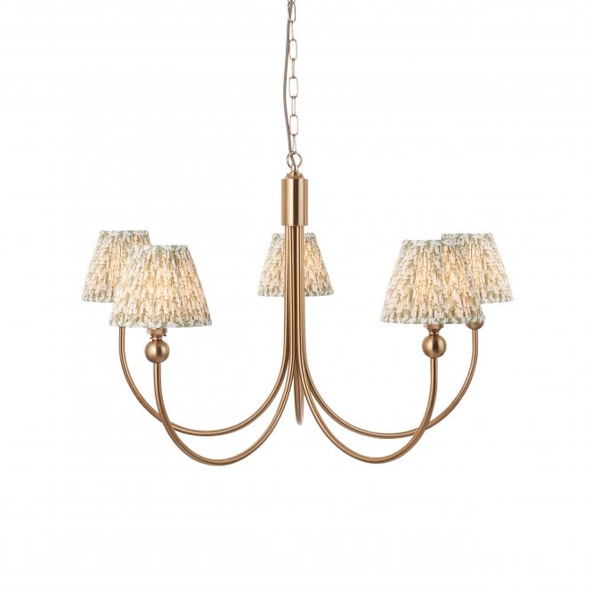 Santiago 5 Light Curved Pendant with Leaf Shades in Green