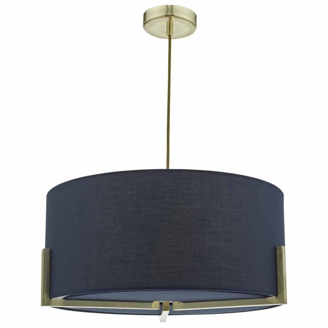 SANTINO gold ceiling pendant with navy faux silk shade