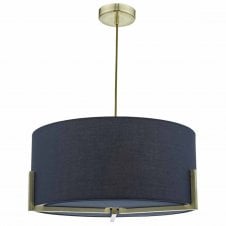 SANTINO gold ceiling pendant with navy faux silk shade