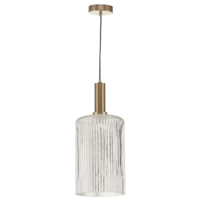 Satin Bronze Ceiling Pendant with Cylinder Ribbed Glass Shade