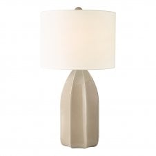 contemporary taupe ceramic table lamp with ivory linen drum shade