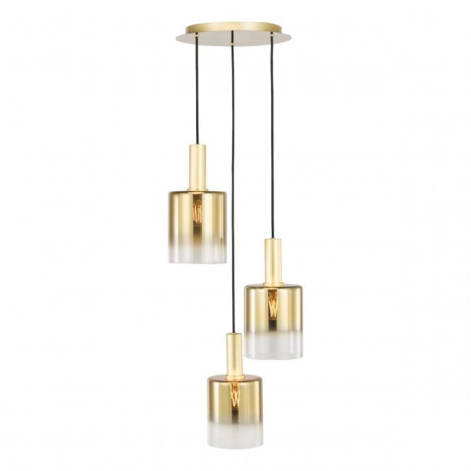 Savannah 3 Light Cluster Pendant in Satin Gold with Gold Ombre Glass Shades