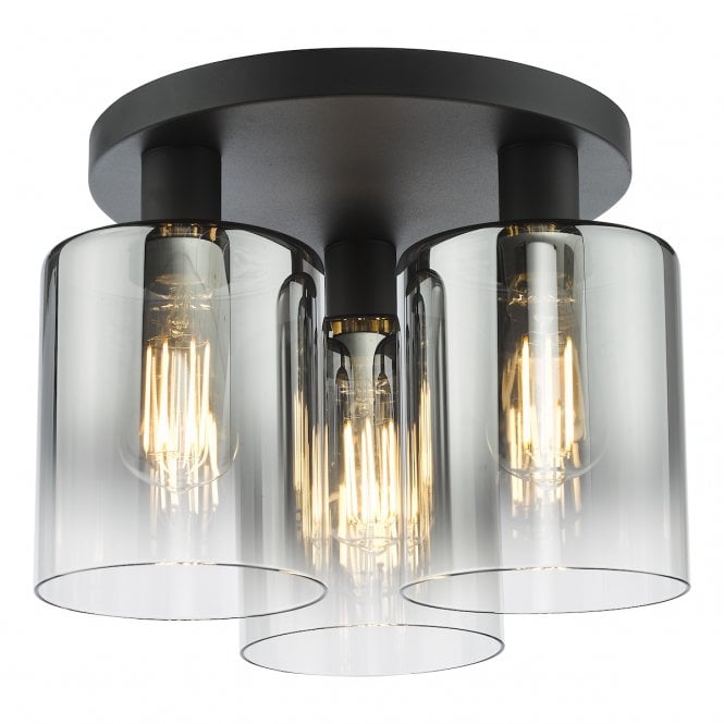 Savannah 3 Light Flush Ceiling Light in Matte Black with Smoked Glass Shades