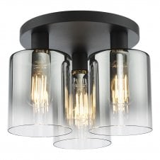 3 Black Flush Cylindrical Lights with ombre Smoked Glass shades,