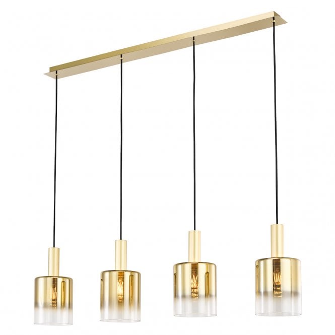 Savannah 4 Light Bar Pendant in Satin Gold with Gold Ombre Glass Shades
