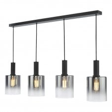  4 light pendant bar light in matt black with ombre smoked glass shades, matt black frame