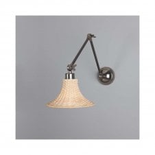 SAVANNAH Bell Rattan Adjustable Wall Light | 24cm Shade | Antique Silver