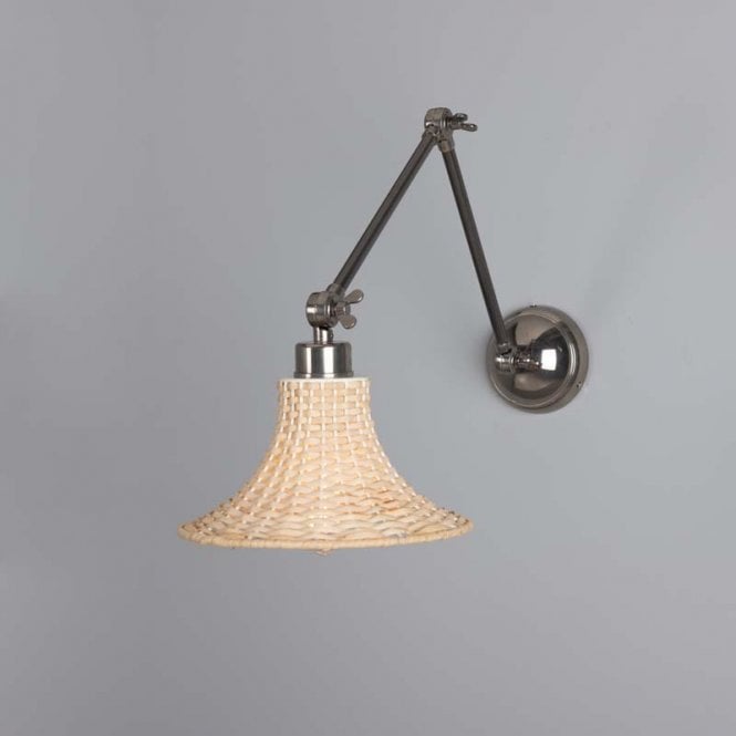 SAVANNAH Bell Rattan Adjustable Wall Light | 24cm Shade | Antique Silver