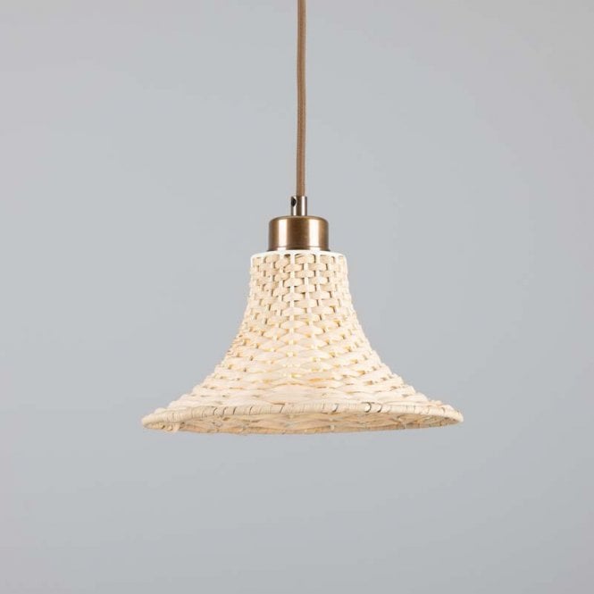 SAVANNAH Bell Rattan Ceiling Pendant | 24cm Shade | Antique Brass