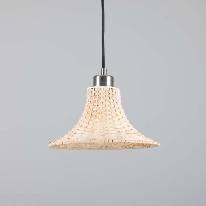 SAVANNAH Bell Rattan Ceiling Pendant | 24cm Shade | Antique Silver