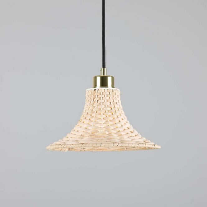 SAVANNAH Bell Rattan Ceiling Pendant | 24cm Shade | Polished Brass