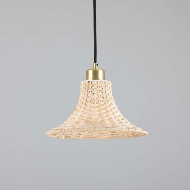 SAVANNAH Bell Rattan Ceiling Pendant | 24cm Shade | Satin Brass
