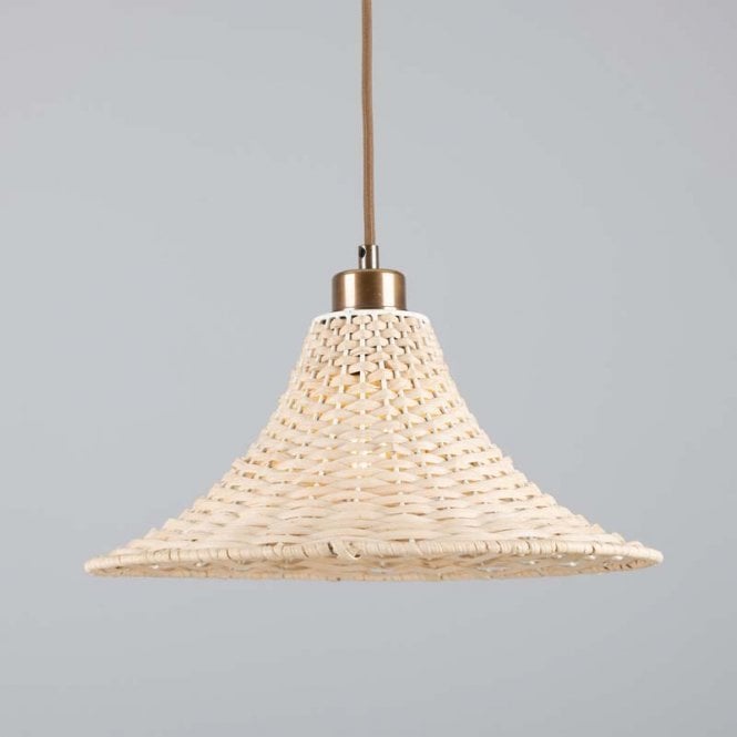SAVANNAH Bell Rattan Ceiling Pendant | 34.5cm Shade | Antique Brass