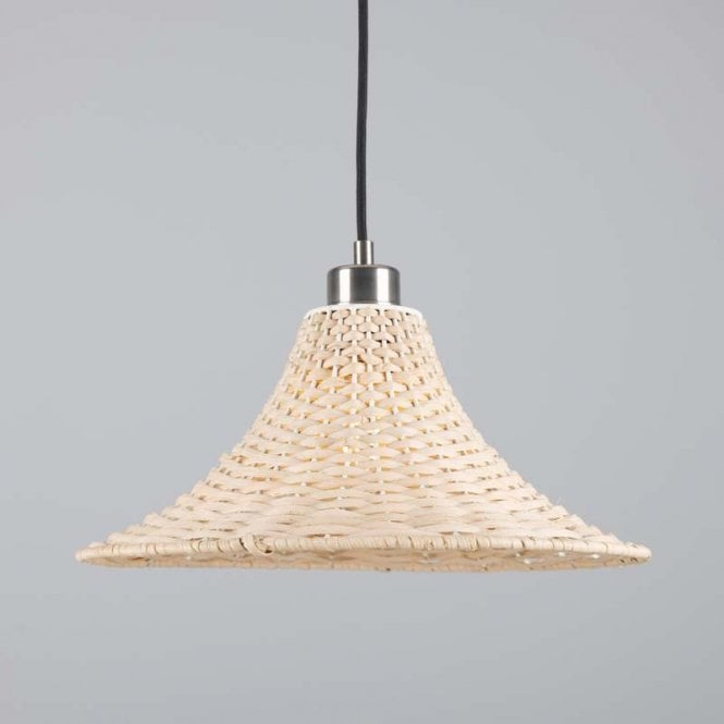 SAVANNAH Bell Rattan Ceiling Pendant | 34cm Shade | Antique Silver
