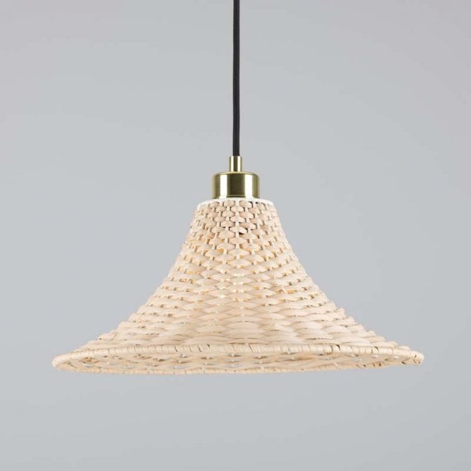 SAVANNAH Bell Rattan Ceiling Pendant | 34cm Shade | Polished Brass