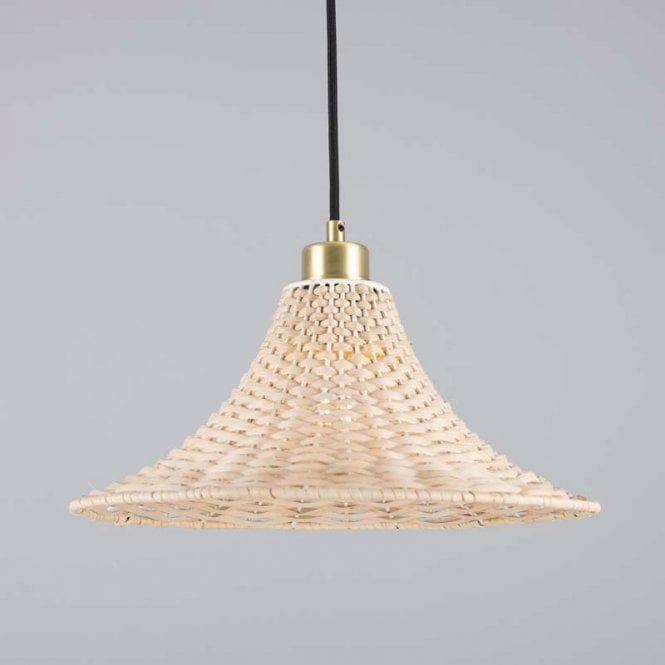 SAVANNAH Bell Rattan Ceiling Pendant | 34cm Shade | Satin Brass