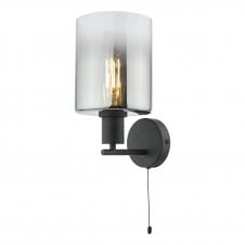 Single Cylindrical Matt Black with Ombre Smoked Glass with pull chord switch