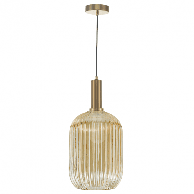 Sawyer Ceiling Pendant in Bronze with Champagne Ribbed Glass Shade