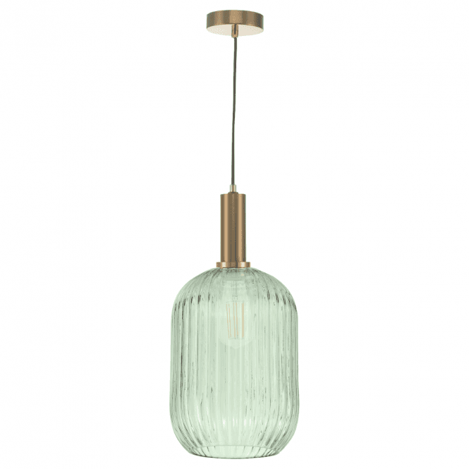 Sawyer Ceiling Pendant in Bronze with Green Ribbed Glass Shade