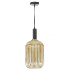 Matt Black And Copper Suspension With SAWYER Champagne Ribbed Glass Shade