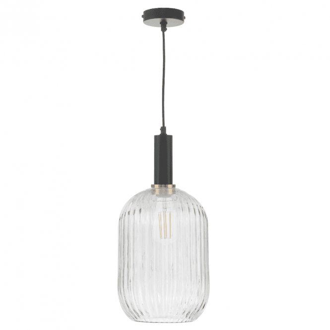 Sawyer Ceiling Pendant in Matt Black & Bronze with Clear Ribbed Glass