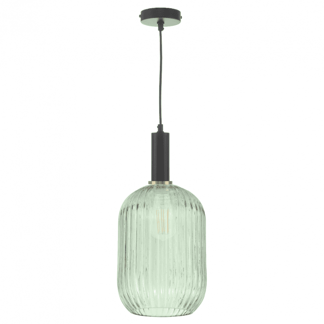 Sawyer Ceiling Pendant in Matt Black & Bronze with Green Ribbed Glass
