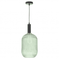 Matt Black And Copper Suspension With SAWYER Green Ribbed Glass Easy Fit Ceiling Pendant Shade