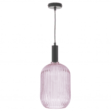 Matt Black And Copper Suspension With SAWYER Pink Ribbed Glass Shade