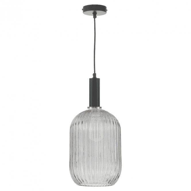 Sawyer Ceiling Pendant in Matt Black & Bronze with Smoked Ribbed Glass