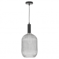 Matt Black And Copper Suspension With SAWYER Smoked Ribbed Glass Shade