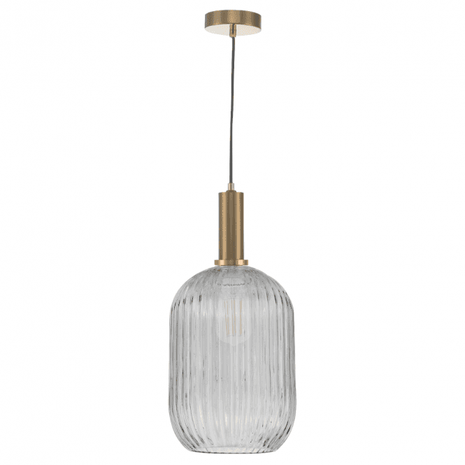Sawyer Ceiling Pendant in Satin Bronze with Smoked Ribbed Glass Shade
